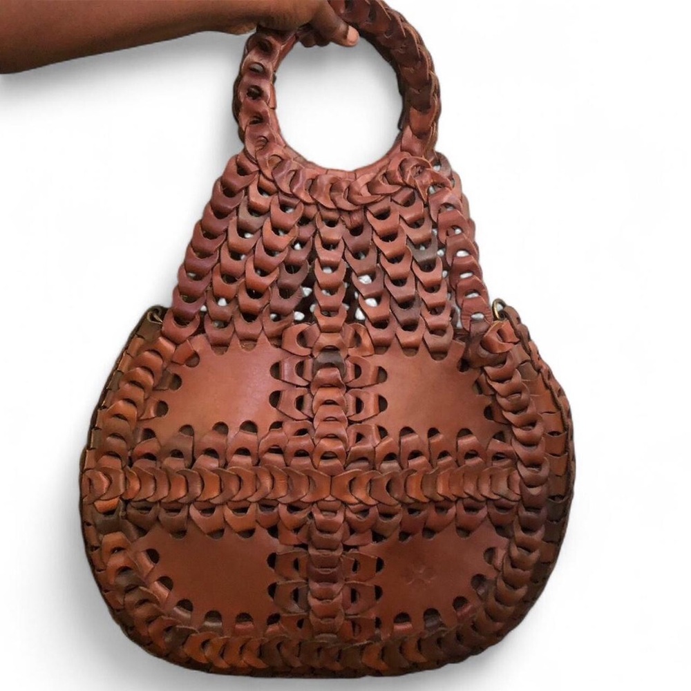 Patricia Nash Brown Flapover Pisticci Chainlink Leather Shoulder Hand Bag Purse - Picture 2 of 8